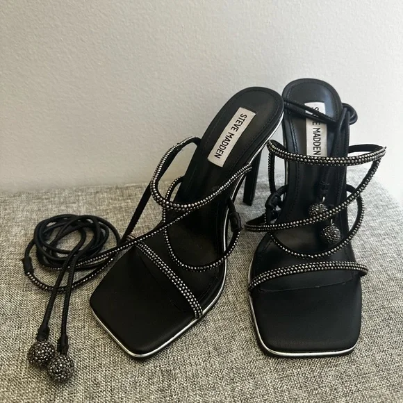 Steve Madden Unveil Wrap Heels - Black Size 6.5 - LIKE NEW - Picture 2 of 7